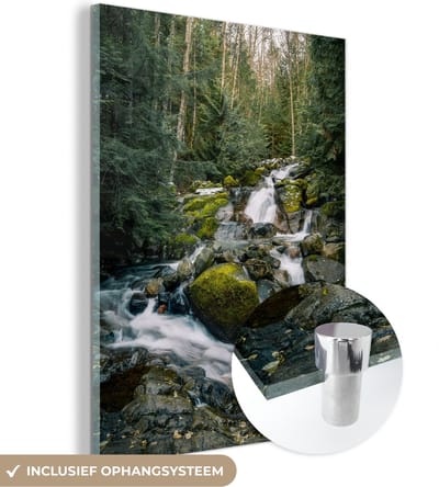 MuchoWow® Glasschilderij 30x40 cm - Schilderij acrylglas - Natuur - Waterval - Bomen - Herfst - Foto op glas - Schilderijen