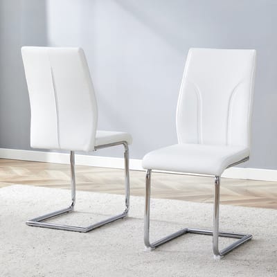 HAUSS SPOLE Eetkamerstoel – Klassiek Elegant – Set Van 2 – Comfortabel Met Elastisch Schuim – Voor Eetkamer Keuken Kantoor – Pu Wit Zilver