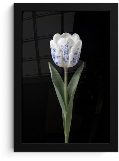 Poster in lijst - Fotolijst 20x30 cm - Posters - Tulp - Patroon - Blauw - Posterlijst zwart - Decoratie - Wanddecoratie woonkamer - Muurdecoratie slaapkamer