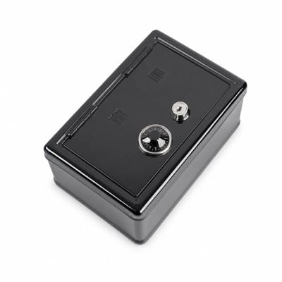 Spaarpot met slot - mini geldkistje van metaal - zwart - 18 x 12 x 10 cm - afsluitbare opbergbox voor contant geld en spaargeld