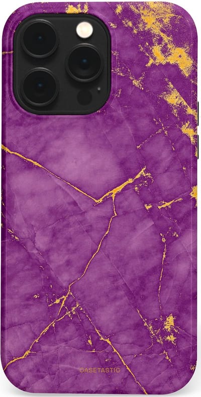 Casetastic hoesje geschikt voor Apple iPhone 14 Pro Max - MagSafe - Dubbellaagse bescherming - Paarse Marmer - Fashion Case - Lavendel Goud