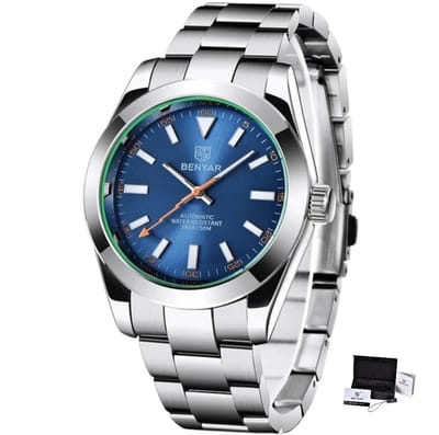 BENYAR Automatisch Blauw Wijzerplaat Herenhorloge Roestvrij Staal Waterbestendig 50M Mechanisch Polshorloge met Hardlex Glas - Model BY-5176M