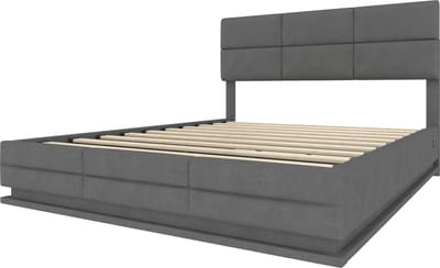 Modern bed van 160x200 cm met fluwelen bekleding en verstelbaar hoofdeinde - Inclusief USB/Type-C-poort, LED-sfeerverlichting, hydraulisch liftsysteem en extra grote opbergruimte (matras niet inbegrepen) - Grijs