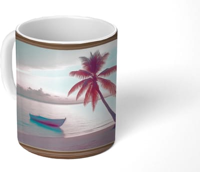 Mok - Koffiemok - Doorkijk - Strand - Palmboom - Tropisch - Mokken - 350 ML - Beker - Koffiemokken - Theemok