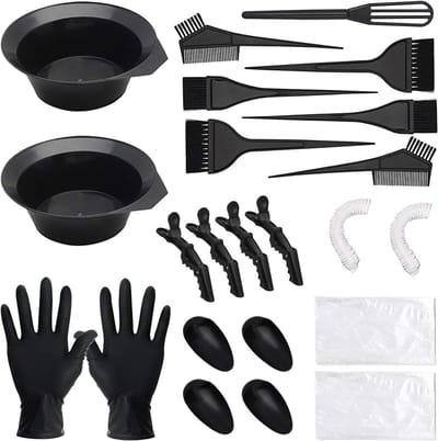 Famanu - 23-delige haarverfset met borstels, kammen, kommen en handschoenen, complete haarkleurkit – Zwart