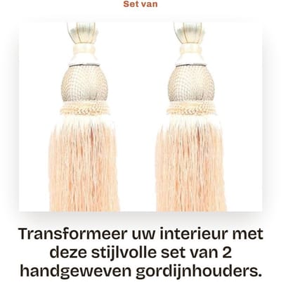 Dailygoods- Gordijnhouders Set van 2 - Handgeweven Kwastjes - Decoratieve Accessoires - Pluche/Polyester - Eenvoudig te Gebruiken - Totale Lengte 77 cm - Gordijnkwast