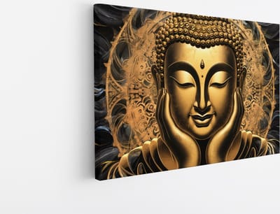 Saammp Canvas Schilderij - Goude Boeddha - kunst - 45x30 - Foto op canvas - Wanddecoratie - Muurdecoratie Woonkamer - Canvas schilderijen