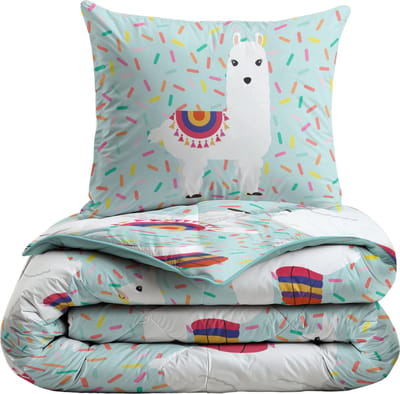 Zelesta Comfort Kids Party Lama 140x200 - Kinderdekbedovertrek - 30 dagen proefslapen - Wasbaar hoesloos kinderdekbed - Bedrukt kinderdekbed - All Year Winterdekbed & Zomerdekbed