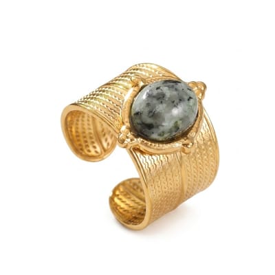 Groen goudkleurige ring dames met steen open ring brede ring natuursteen look statement ring verstelbare ring met ronde groen gemêleerde steen