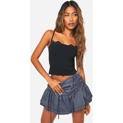 boohoo Dames Ruched Pinstripe Micro Mini Skirt | Marineblauw | Maat: 38