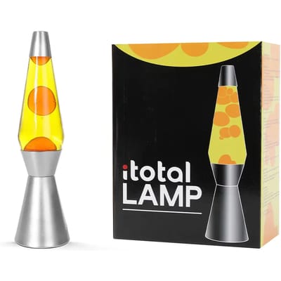i-Total Lavalamp - Lava Lamp - Sfeerlamp - 40x11 cm - Glas/Aluminium - 30W - Geel met oranje Lava - Zilvergrijs - XL1786
