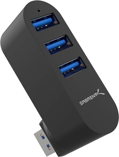 SnelShoppen - Premium 3-poorts aluminium USB 3.0 hub met draaibare aansluiting (90°/180°) voor laptop en computer, uitbreiding van poorten, compact en