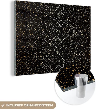 MuchoWow® Glasschilderij 120x90 cm - Schilderij acrylglas - Goud - Zwart - Stippen - Patronen - Foto op glas - Schilderijen