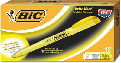 Brite Liner Highlighter, Chisel Tip, Fluorescent yellow ink, 1 dozen, sold as 1 dozen