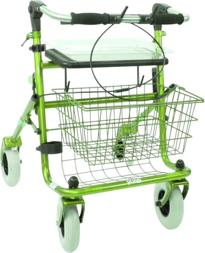 Rollator 43 cm zitbreedte - Premis Provo - Tot 120 kg - In hoogte verstelbaar - Inklapbare Duwbeugel - Dubbelzijdig geremd - Metallic Appelgroen