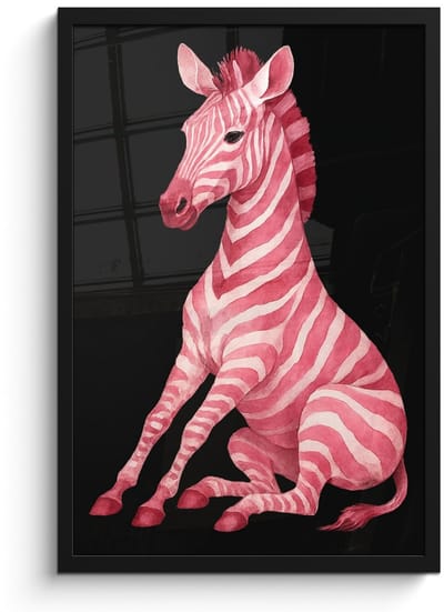 Poster in lijst - Fotolijst 40x60 cm - Posters - Zebra - Roze - Gestreept - Posterlijst zwart - Decoratie - Wanddecoratie woonkamer - Muurdecoratie slaapkamer