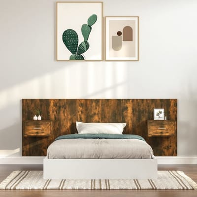 vidaXL - Hoofdbord - met - kastjes - bewerkt - hout - gerookt - eikenkleurig
