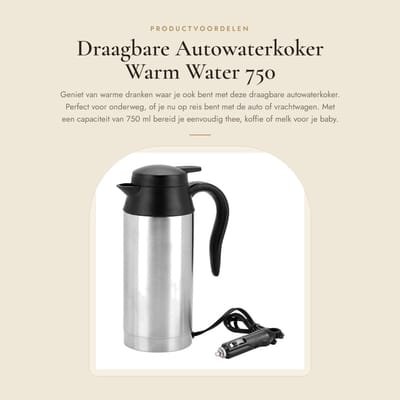 Dailygoods- Autowaterkoker 24V - Draagbaar - 750 ml - Roestvrij Staal - 240W - Automatisch Uitschakelen - Waterkoker