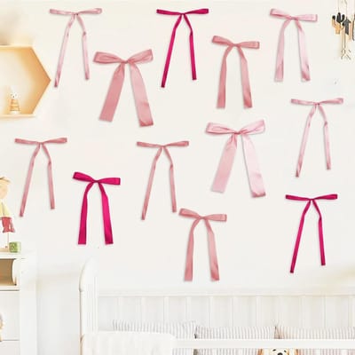 12 stuks roze satijnen strikken voor wanddecoratie, feestelijke versiering, babyshower en meer
