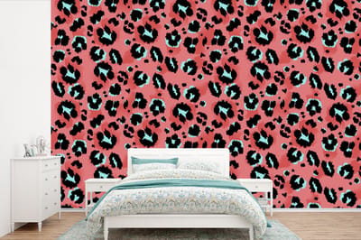 Behang - Fotobehang Panterprint - Roze - Blauw - Patroon - Breedte 360 cm x hoogte 240 cm