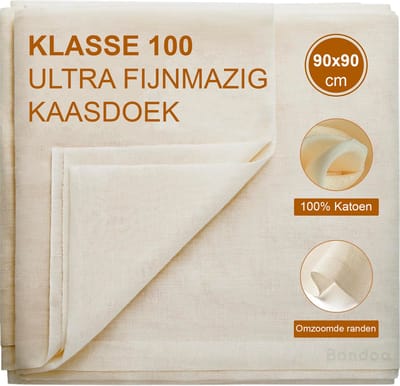 Bondoo Kaasdoek 90 x 90 cm - Ultra fijnmazig - Klasse 100 - Neteldoek - Passeerdoek - Kaasdoek Passeerdoek - Passeerzeef - Notenmelkzak - Zeefdoek - Kaasdoeken - kaasdoek ongebleekt - kaasdoek biologisch - Beige