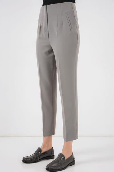 Hoge Taille Slim Fit Enkellange Crepe Broek