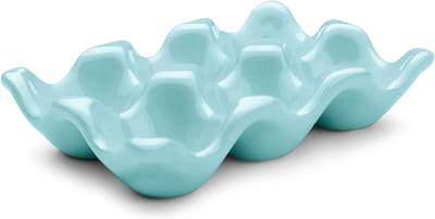 SnelShoppen - Keramische Eierenhouder voor Koelkast - 6 Cups Eieren Tray Porselein Organiser Decoratieve Serving Dish voor Keuken en Countertop
