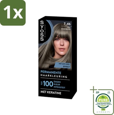 1 x SYOSS - Coloration 7-46 Cool Middenblond - Haarverf - Grijsdekking - Vermindert Haarbreuk - Permanente Haarkleuring - Haarkleur - Grijsdekking - Keratine - Haarmasker