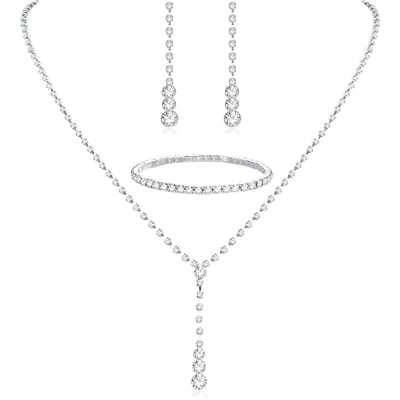 Bruidsmeisjes Bal Outfit Strass Sieradenset Bruids Huwelijk Metaal Zirkoon Waterdruppel Golf Ketting Oorbellen Armband white