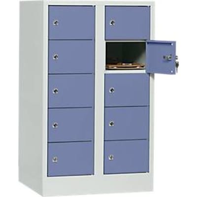 Lockerkast, plaatstaal, deuraanslag rechts, cilinderslot, 10 vakken, B 600 x H 965 mm, lichtgrijs RAL 7035/lichtblauw RAL 5014