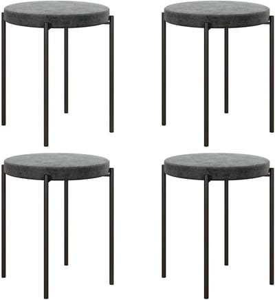 Pugsdrly Keukenkrukken 4-delige set, stapelbaar, fluweeloptiek, tot 100 kg, stalen frame, 41,5 x 41,5 x 46 cm, donkergrijs
