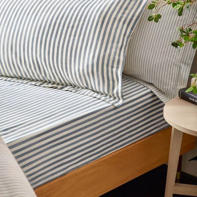 Famanu - Melange gestreepte katoenen kussensloop paar, marineblauw
