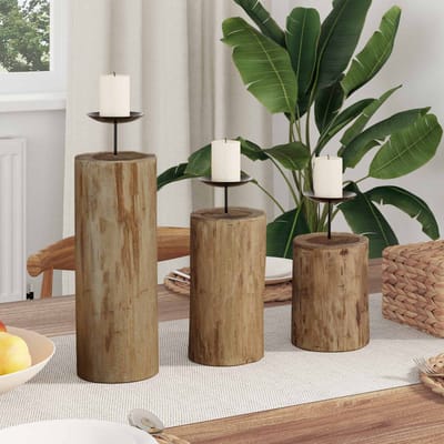 vidaXL - Kaarsenhouder - 3 - st - Naturel - Massief - teakhout