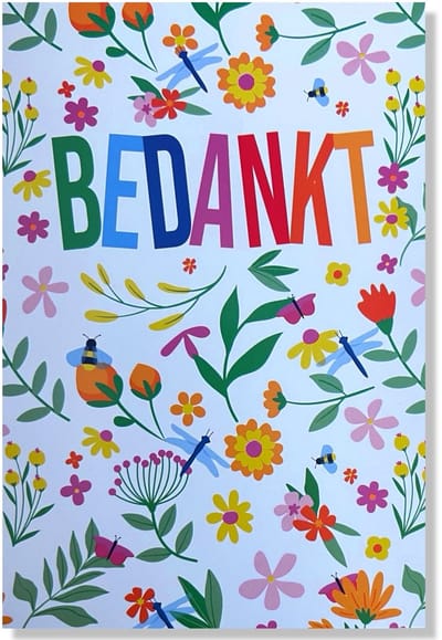 Bedankt Wenskaart - Fleurige Bloemen - 12x17cm - gevouwen kaart Inclusief envelop