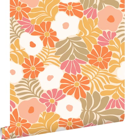 ESTAhome behang bloemen in Matisse stijl oranje en geel - 53 cm x 10.05 m - 131005
