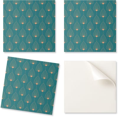 Zelfklevende vinyltegels met decoratieve print van bladeren en cirkels, 20x20x20 cm