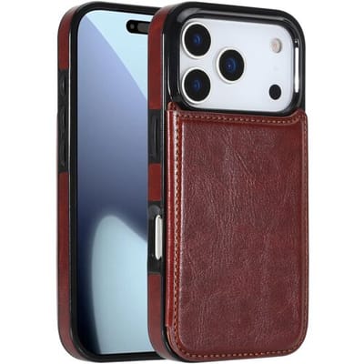 ShieldCase wallet case hoesje geschikt voor iPhone 17 Pro (bruin) – luxe bookcase met pasjeshouder, standaardfunctie en volledige bescherming