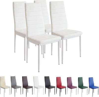 Albatros MILANO Eetkamerstoelen set van 4, Wit - Gestoffeerde stoel met kunstleer bekleding - Modern stijlvol design aan de eettafel - Keukenstoel of eetkamerstoel met hoog draagvermogen tot 110kg