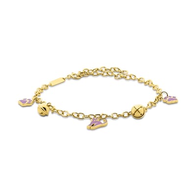 New Bling 9LA-20010 Zilveren Bedelarmbandje - Belletjes - Katje - Pootafdruk - Roze - 16+2+3cm - Zilver - Verguld/Goud op Zilver