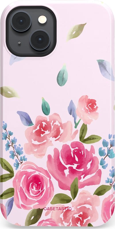 Casetastic hoesje geschikt voor Apple iPhone 14 Plus - MagSafe - Dubbellaagse bescherming - Aquarel Bloesem - Fashion Case - Lichtroze Lila Saliegroen