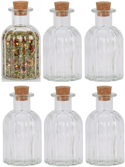 Excellent Houseware Kruidenpotjes - kleine potjes of flesjes - 12x stuks - glas - transparant - 120 ml - met dop van kurk - flessenpost - weckpotten