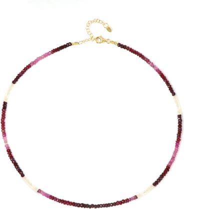 Cavill - Luxe Halsketting - 925 Sterling Zilver 18K Goud Verguld - 46,174 ct Robijn & 6,011 ct Welo Opaal - Elegant Facet Design - Verstelbaar