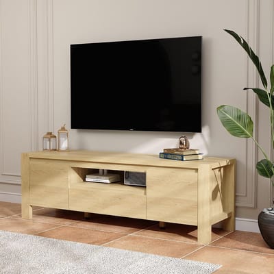 TV-meubel 160 cm met deuren en kast-met open middenvak en verstelbare plank-tv-meubel voor tv's tot 60 inch-tv-console voor woonkamer en slaapkamer-natuurlijke kleur
