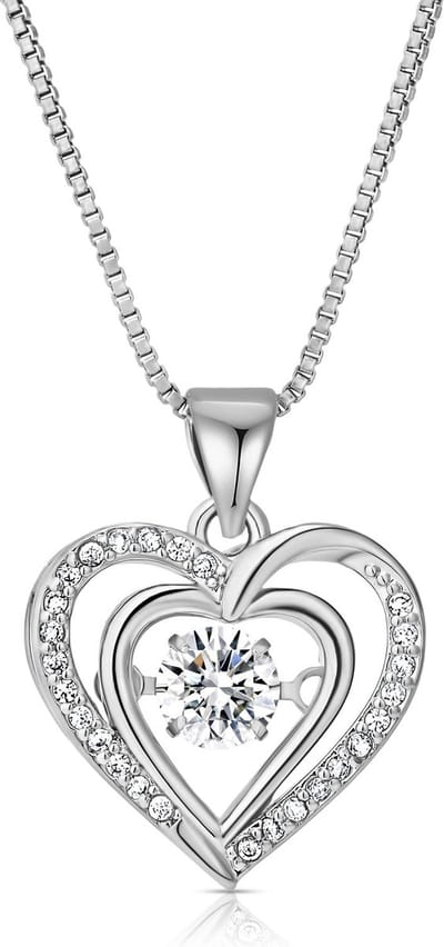 Juwelium Silverplated Hart Ketting Verstelbaar 42 tot 47 cm met Zirkonia Kristallen in Luxe Sieradendoos met Rozen – Perfect Cadeau voor Vrouw, Vriendin, Moeder, Dochter