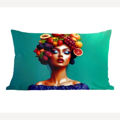 Sierkussens - Kussentjes Woonkamer - 60x40 cm - Vrouw - Hoodtooi - Tropisch - Fruit - Druiven