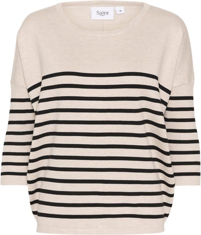 Saint Tropez MilaSZ R-neck St. Pullover Dames Trui - Gray Morn Mila Stripe