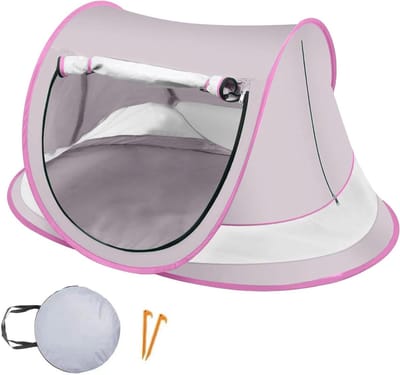 Baby Strandtent - Baby Koepel - Bescherming Tegen Zon - Scheurbestendig Ontwerp - 43 x 27 x 19 cm - Lichtroze