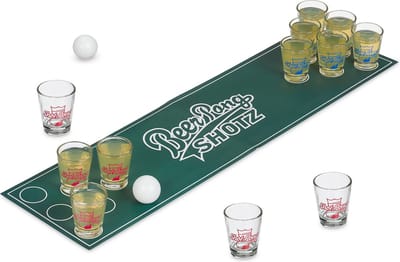 mini beer pong - drankspel feestjes - met mat - 12 shotglazen - 2 pingpongballen