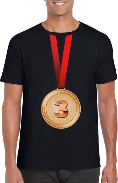 Bronzen medaille kampioen shirt zwart heren - Winnaar shirt Nr 3 S