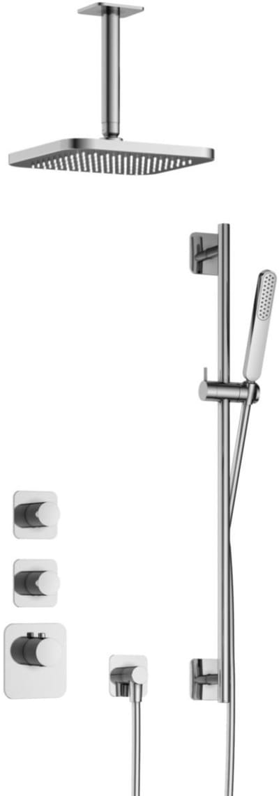 Hotbath Gal - Inbouw Regendoucheset - Chroom - 2 Stopkranen - Thermostatisch - Plafondbuis 15 cm - Hoofddouche 220 mm - Staafhanddouche - Glijstang 900 mm - V01
